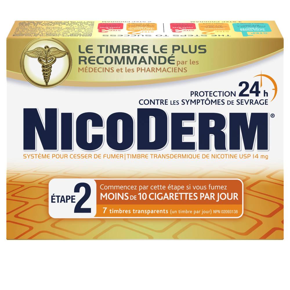 Paquet de timbres transdermiques NICODERM® Étape 2, 14 mg de nicotine, 7 timbres transparents